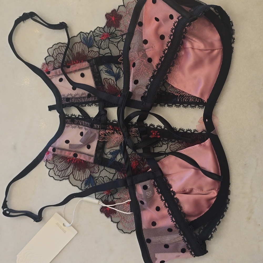 NWT For Love & Lemons Zinnia High Neck Embroidered Bra. 34B - Picture 7 of 11